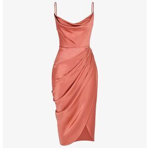 House of CB Reva Satin Balcony Corset Midi Dress XS - Rose Pink